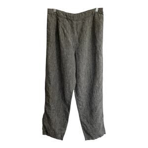 Chicos Pants Women Size M 2 Gray 100% Textured Linen Straight Leg Back Zipper